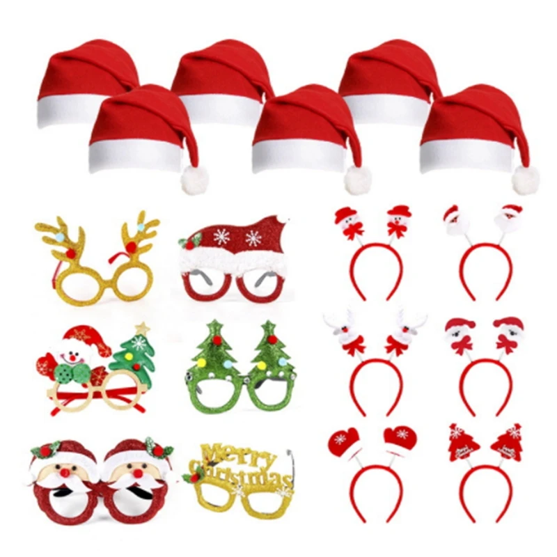 

18Pcs Christmas Glasses Glitter Party Glasses Frames Costume Hats For Christmas Parties Holiday Favors Fits All