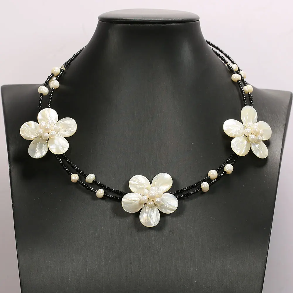

GG Jewelry Natural White Pearl White Sea Shell Flower Beads Chokers Necklace Simple Jewelry Gifts For Lady