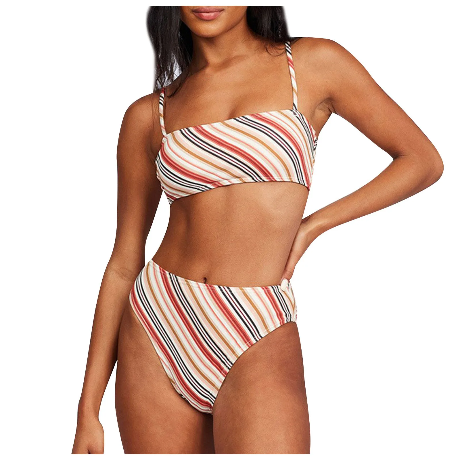 

Printed Colorful Swimsuit Sexy Striped Women's Split Bikini Halter Fashion Swimwears Tankinis Set Swimwears crochet bikini