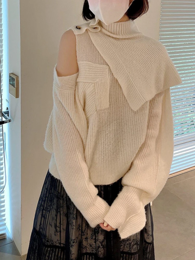 Японский модный свитер асимметричного покроя с воротником хомут Y2k топ пикантные