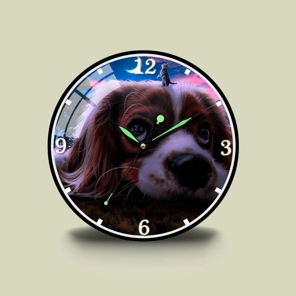 

Animal Shepherd Brown Dog Fluffy Wall Clock Modern Design Round Indoor Home Office Living Room Decor Silent Wall Cloc