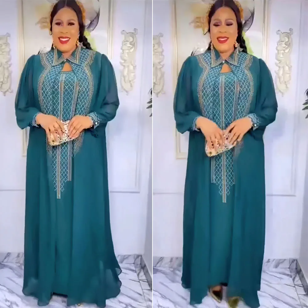 

Abaya для женщин Дубай Роскошные 2023 шифоновые бубоу мусульманское модное платье комплект из 2 частей Caftan Marocain Свадебные вечеринки для женщин