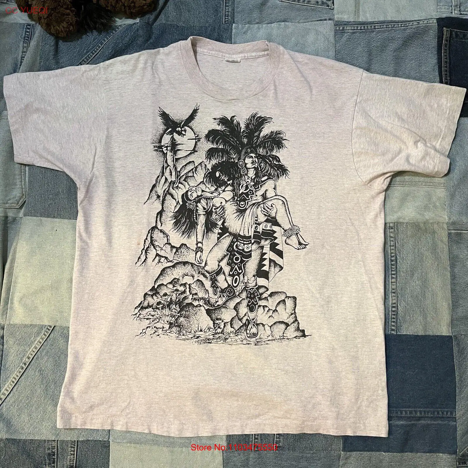 Винтажная ацтекская художественная рубашка в стиле 19-х Вечная любовь Мексика XL