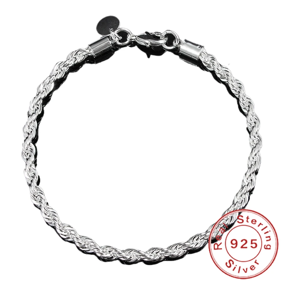 Женский и мужской браслет из серебра 925 пробы с витой веревкой