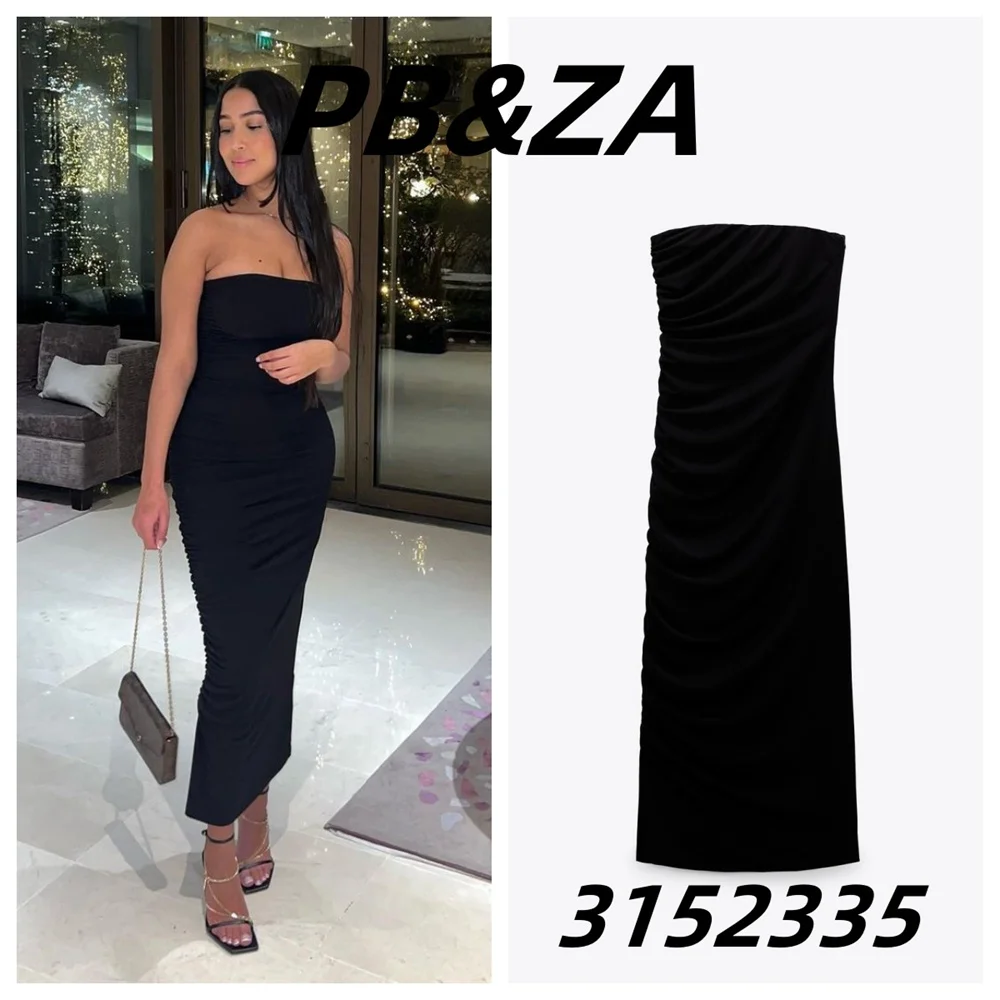 

PB&ZA 2023 spring and summer new women's clothing sexy tight pleated decorative midi dress party skirt 3152335