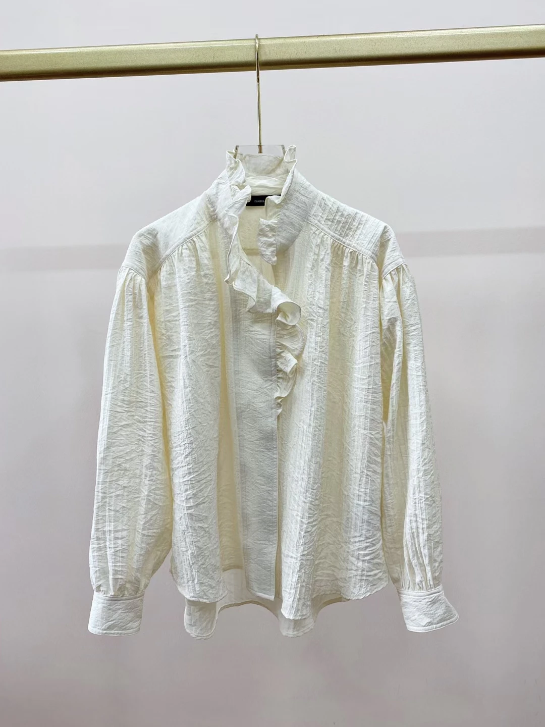 

Women Ruffles Trim Collar Long Sleeve Blouse 2022 Spring New Fashion Ladies Solid Color Loose Shirt and Tops Female Chemise