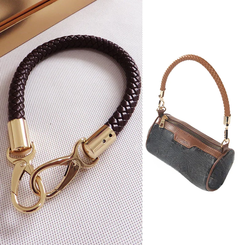 PU Leather Black Braided Rope Handles for Handbag Shoulder Bag Strap Handmade Bag DIY Accessories Gold Metal Hook Buckle