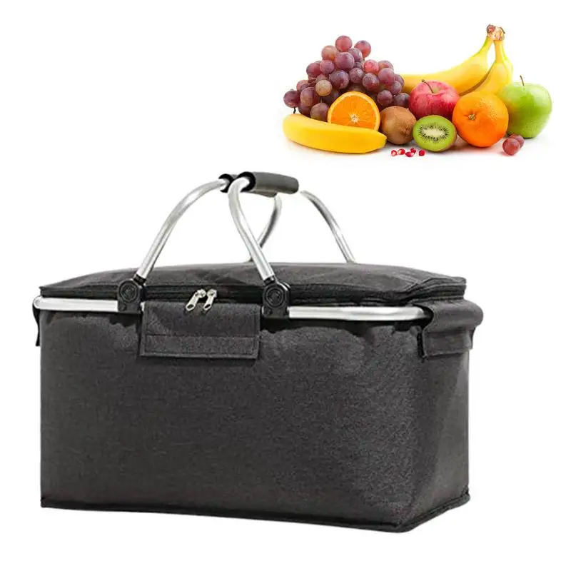 

Портативная складная корзина для пикника, складная конструкция, компактная сумка для хранения, кулер, корзина с алюминиевой ручкой для путе...