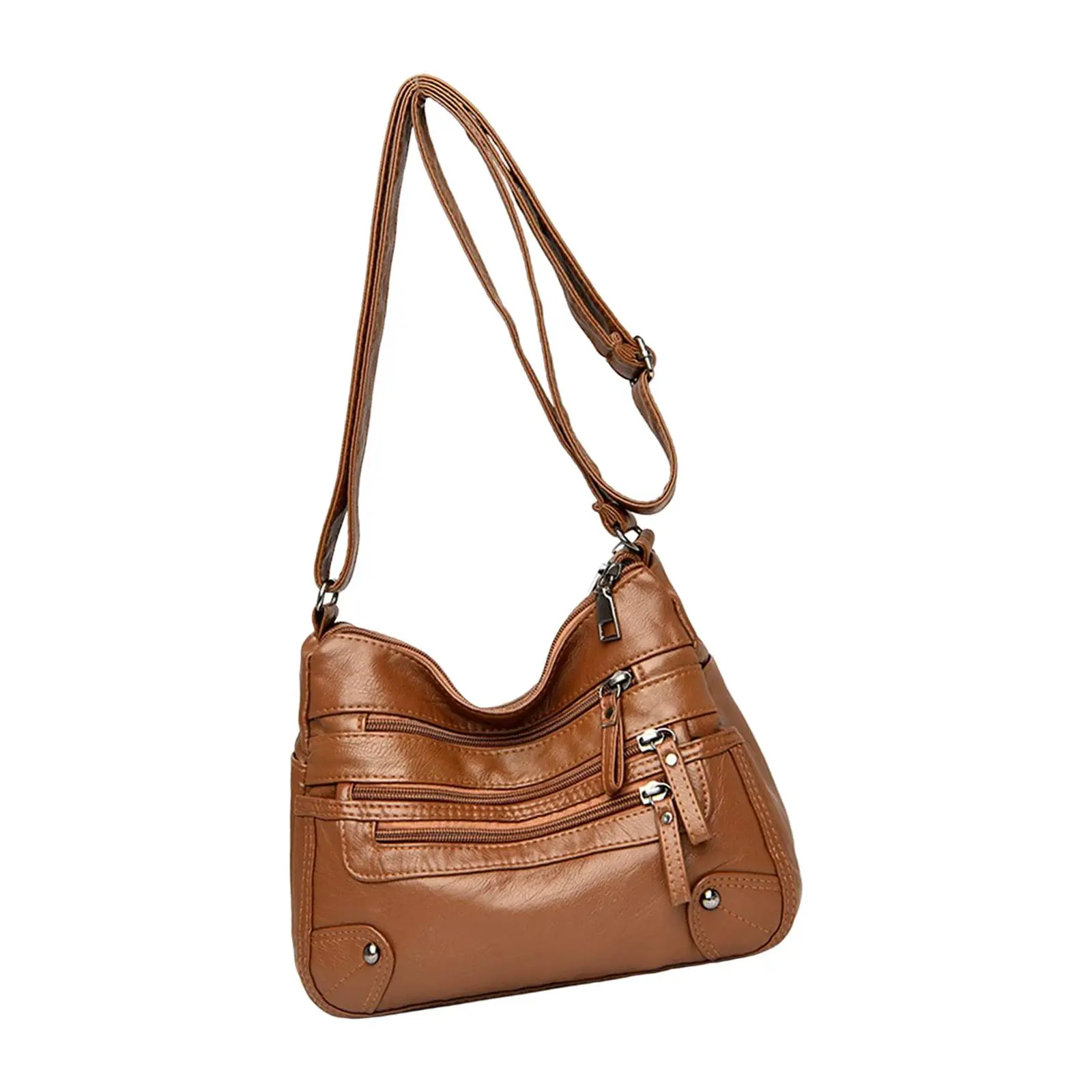 Elegant Women Soft PU Leather Shoulder Bag Big Capacity Messenger Bag, Lady Casual Adjustable Strap Multi Pockets Handbag Purse