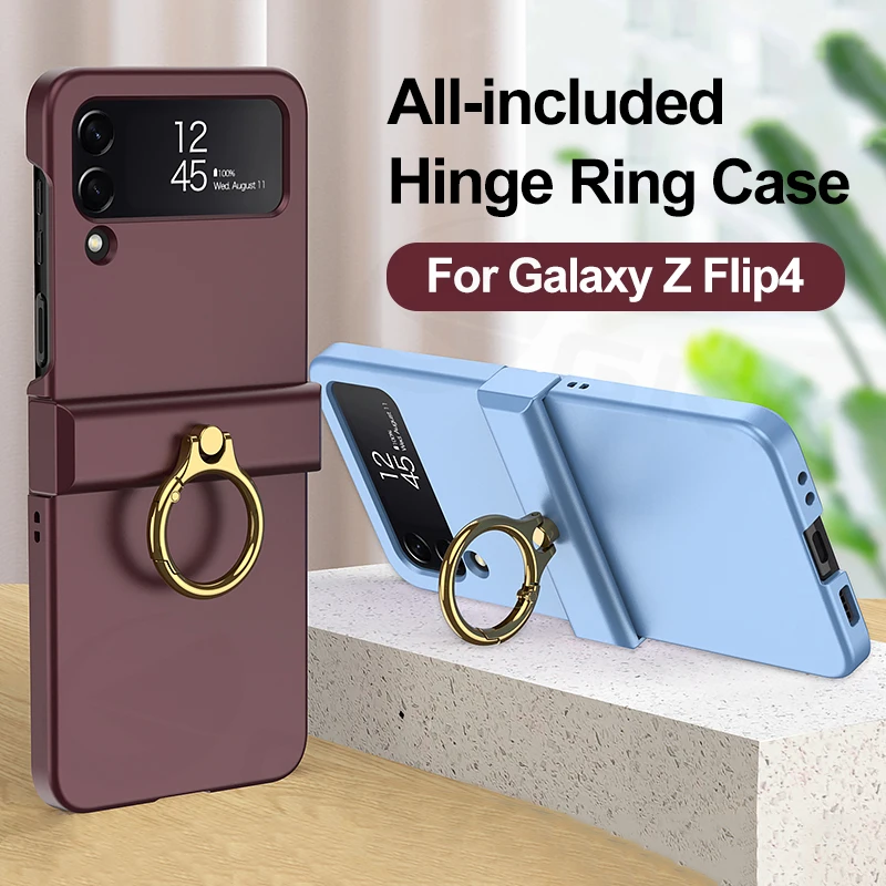 

Флип-чехол GKK для Samsung Galaxy Z, 4 отделения, петля, полная защита, кольцевая подставка, матовый чехол из поликарбоната для Galaxy Z Flip4, жесткий чехол ...