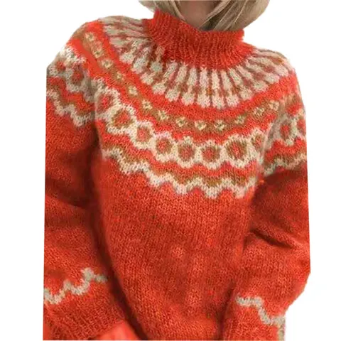 Женский Свободный Повседневный свитер с высоким воротом, осенне-зимний новый милый жаккардовый пуловер, трикотажный женский топ, S-3XL