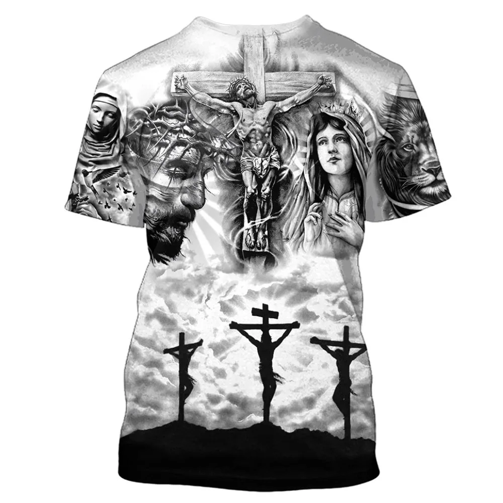 

Summer God Religion Christ Jesus T-shirt Fashion Vintage Women's Men's 3d Print Top Short Sleeve Casual O-neck Oversized Tshirt