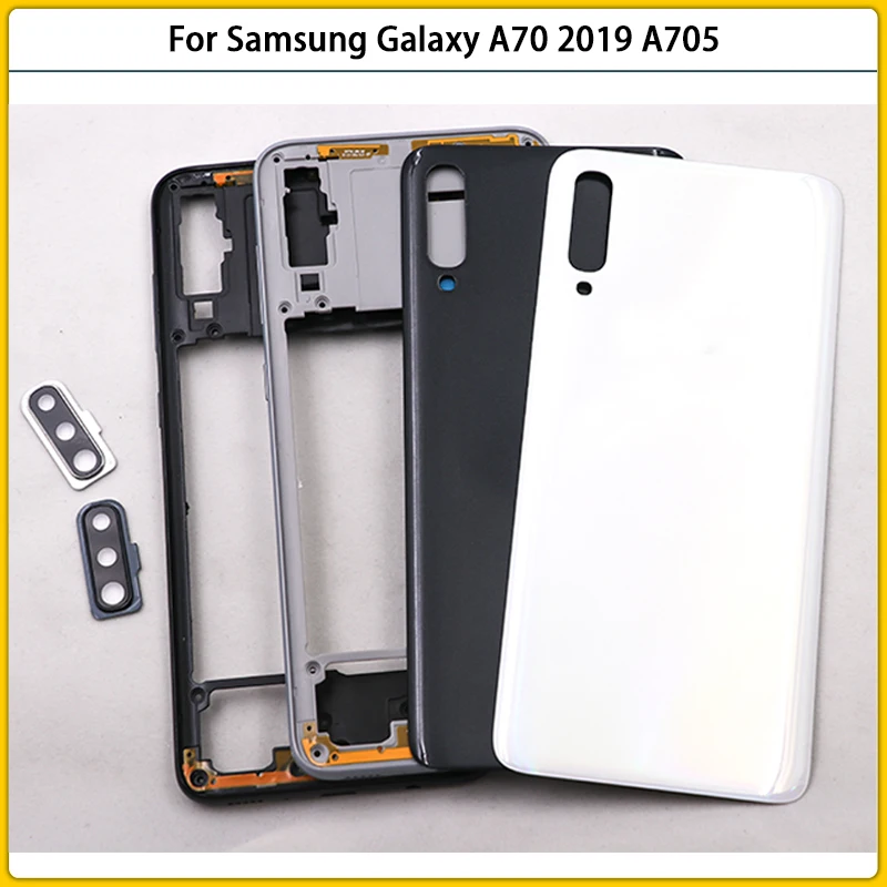 

For Samsung Galaxy A70 2019 A705 SM-A705F A705DS Plastic Middle Frame Plate Bezel Battery Back Cover Rear Door Lens Housing Case