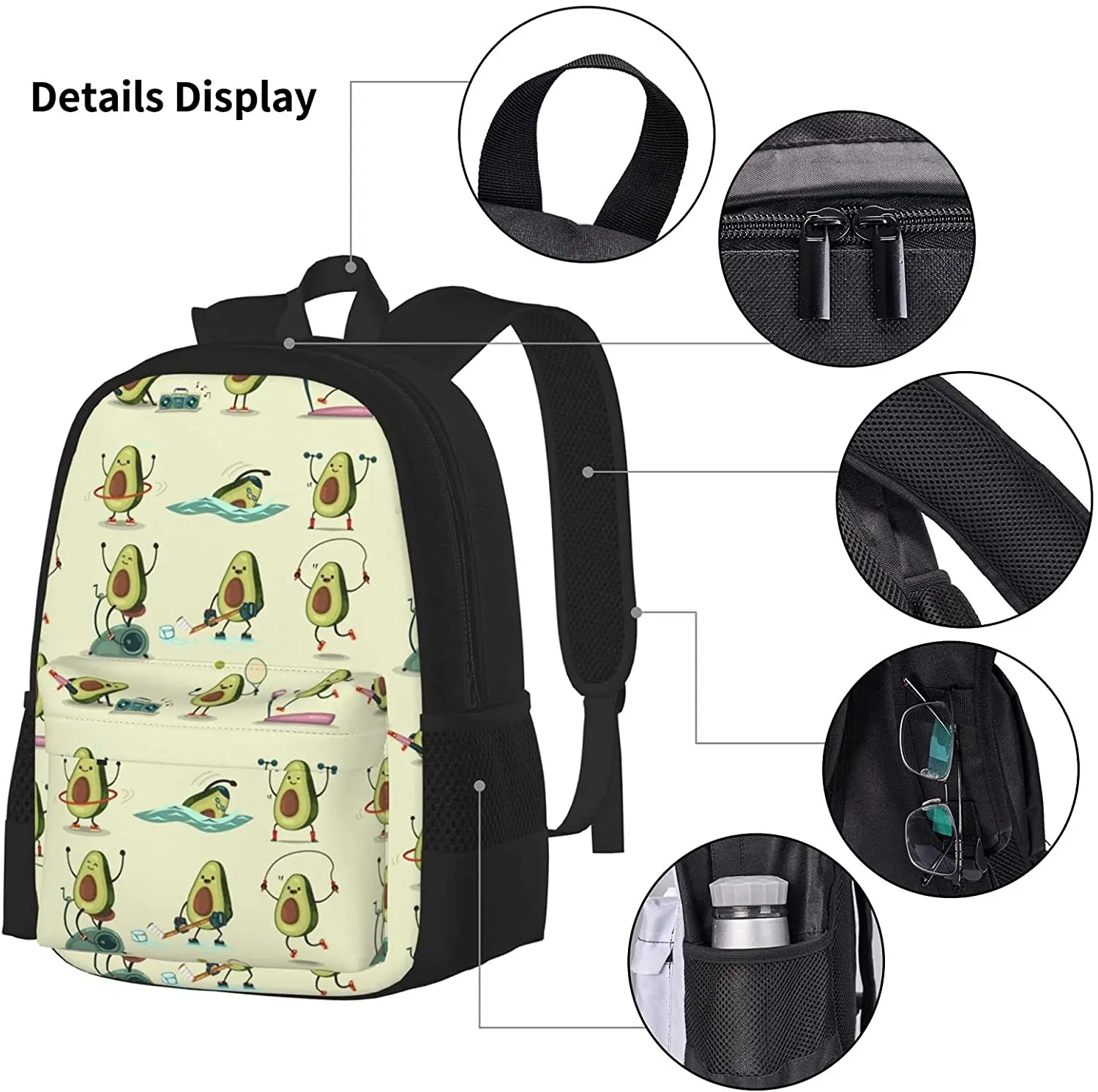 Avocado Take Exercise Printing School Backpack Lunch Tote Bag Clutch Purse（School Bag + Pencil Case + Lunch Bag Combination）