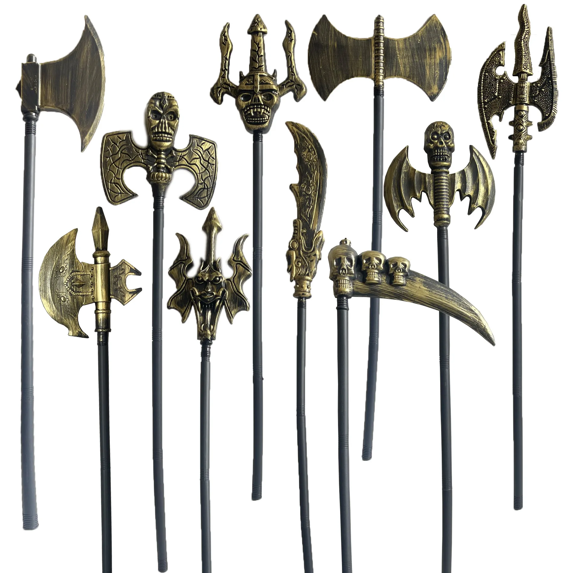 

Halloween Plastic Gold Weapon Props Sickle Trident Axe