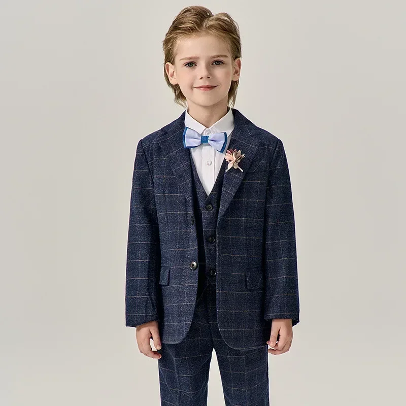 Детский клетчатый пиджак жилет брюки галстук-бабочка 4 шт. костюм для фотосъемки