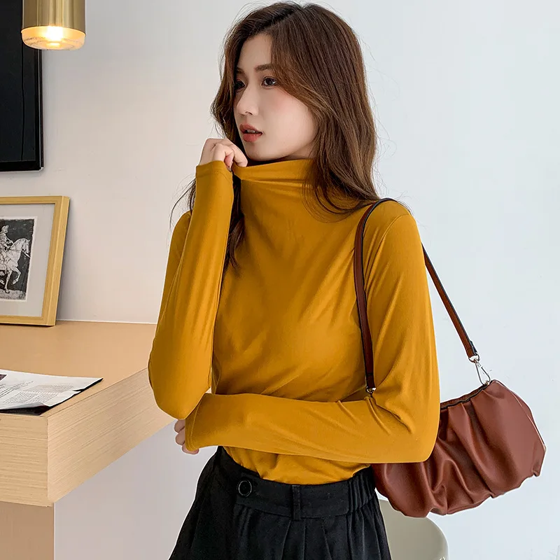 

Winter solid color women's high neck long sleeve leggings 2022 gray