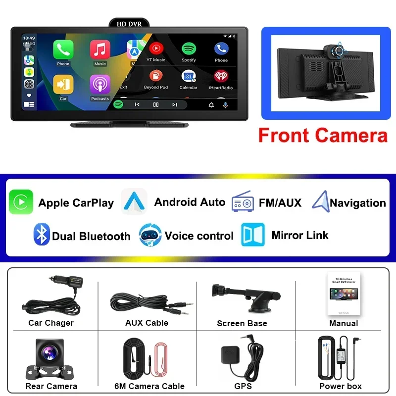 

JMCQ 11,26-дюймовый 4K HD DVR Универсальный автомобильный радиоприемник Мультимедийная навигация Беспроводной CarPlay Apple Android Авто Зеркальный музыкальный плеер