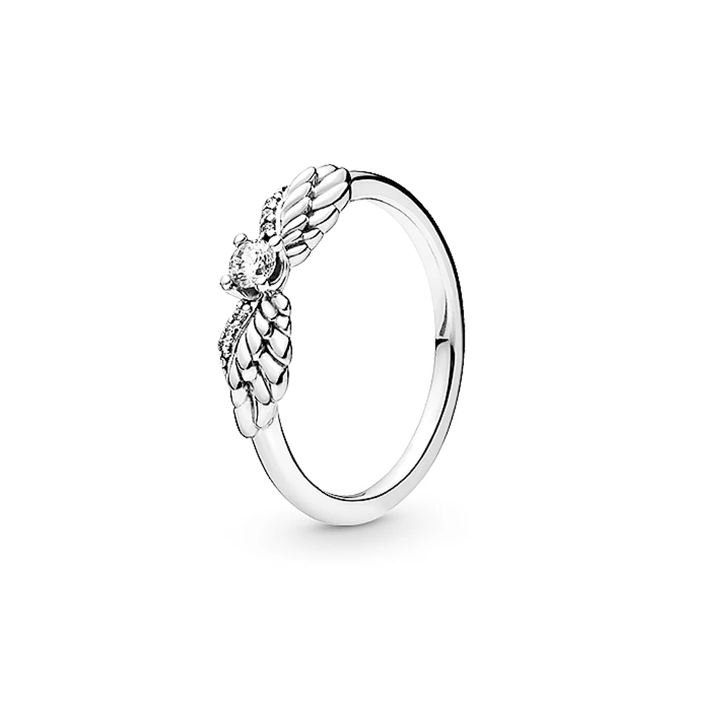 

925 Silver Women's Brilliant Angel Wings Ring Noble and Elegant Proposal Niche Jewelry Fit for Pandora With Box