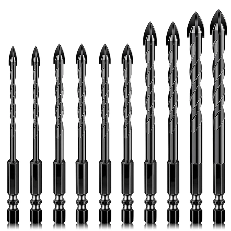

10 Pcs Masonry Drill Bits, Concrete Drill Bit Set For Tile, Brick, Glass, Plastic And Wood