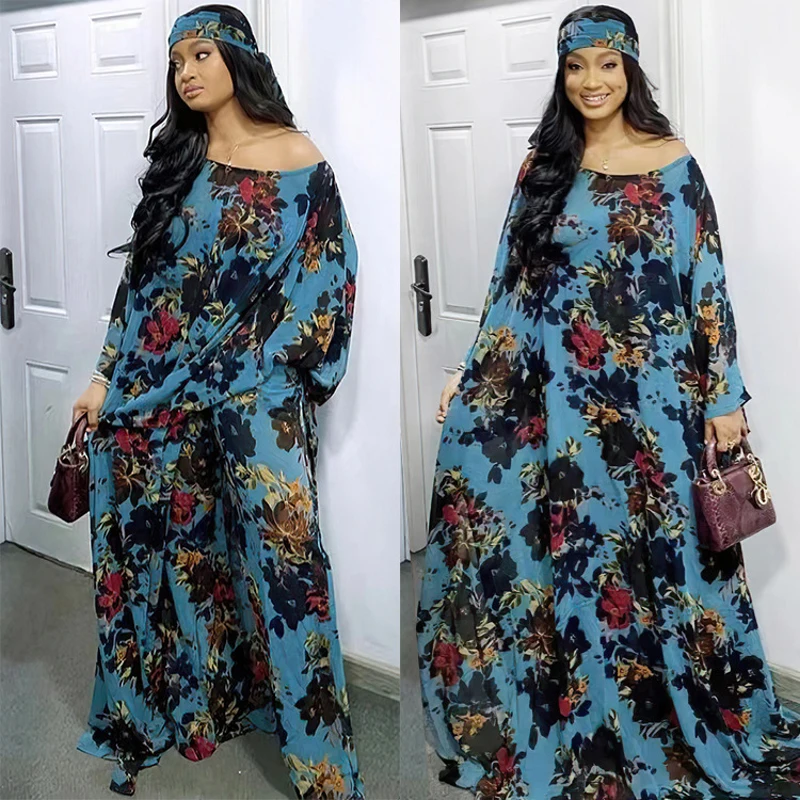 Kaftan Pants Set African Maxi Dresses For Women Abaya Dubai Turkey Muslim Fashion Dress Islam Clothing Vestidos Robe Musulman