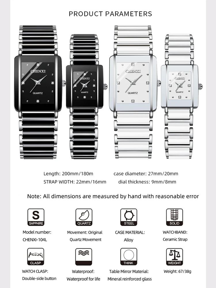 New CHENXI Luxury Fashion Unique Ceramic Wrist Watch Men And Women Quartz Clock His Hers Watch Sets Gift Couple Items For Lovers