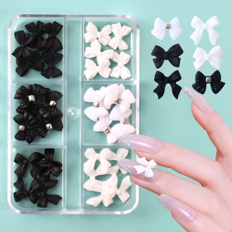 

30 шт. черно-белые украшения для ногтей с бантом из смолы 3D украшения для ногтей Трехмерная лента с бабочкой Стразы DIY аксессуары для ногтей