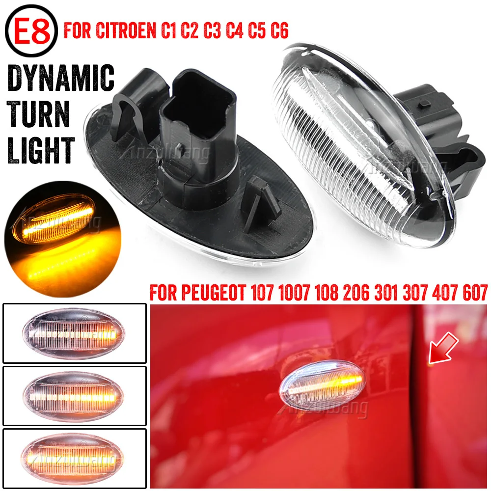 

1pair Led Dynamic Signal Side Marker Flashing Indicator Blinker Turn Light For Peugeot 307 206 607 407 1007 107 4007 Lamp