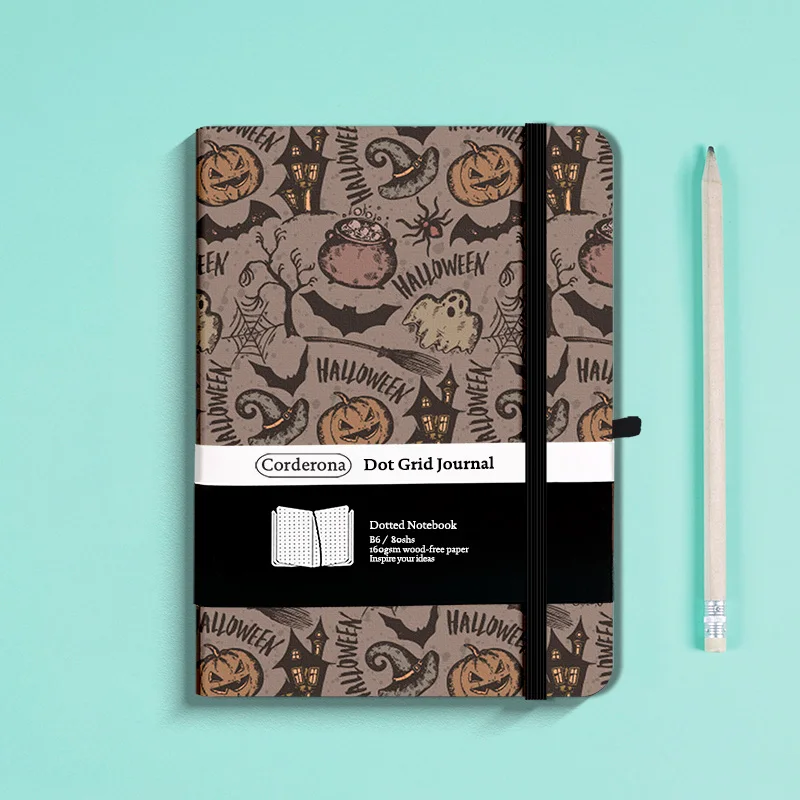Halloween B6 Bullet Dotted Journal Elastic Band 160gsm Thick Paper Bujo Hard Cover Notebook
