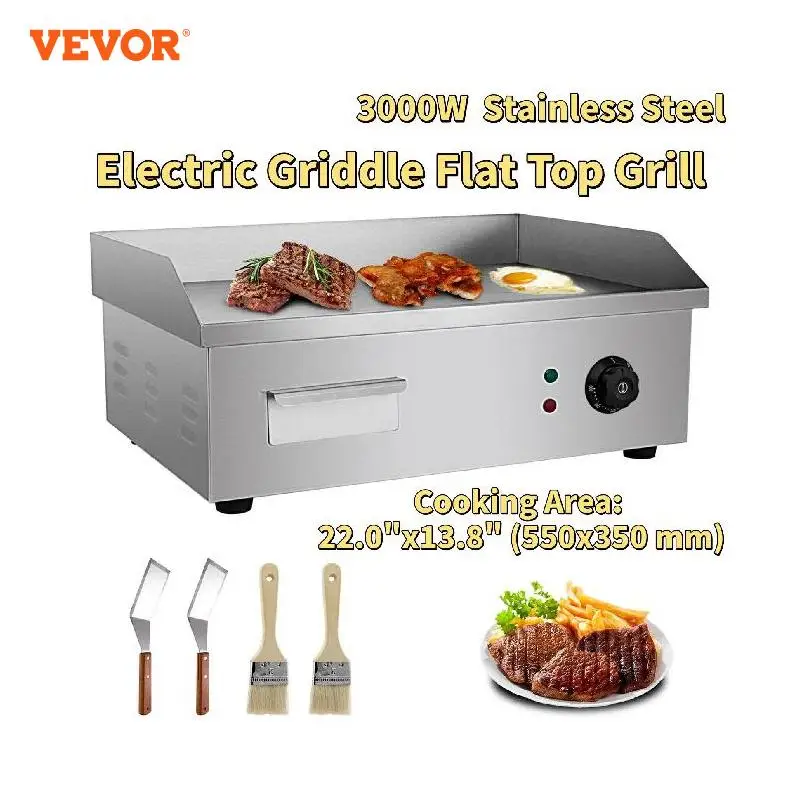 

VEVOR Electric Griddle Flat Top Grill 3000W Stainless Steel for Cooking Chicken, Steak, Grilled Cheese, Pancakes, Scrambled Eggs
