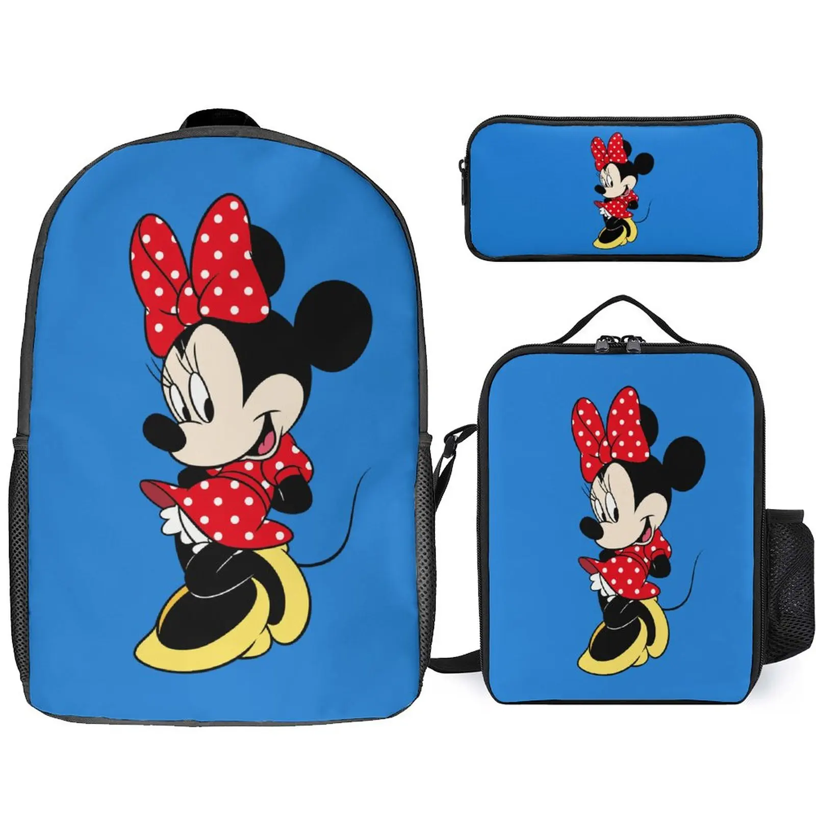 

Рюкзак-портфель Disney на заказ с рисунком, женская сумка для завтрака, дорожный школьный портативный ранец для мальчиков и девочек, комплект из трех предметов