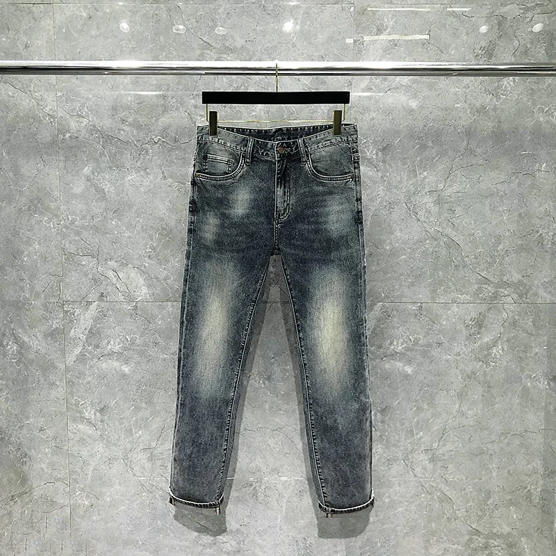 

Джинсы мужские тонкие с эффектом потертости, модные прямые джинсовые брюки в стиле ретро, брендовые свободные джинсы, весна-лето