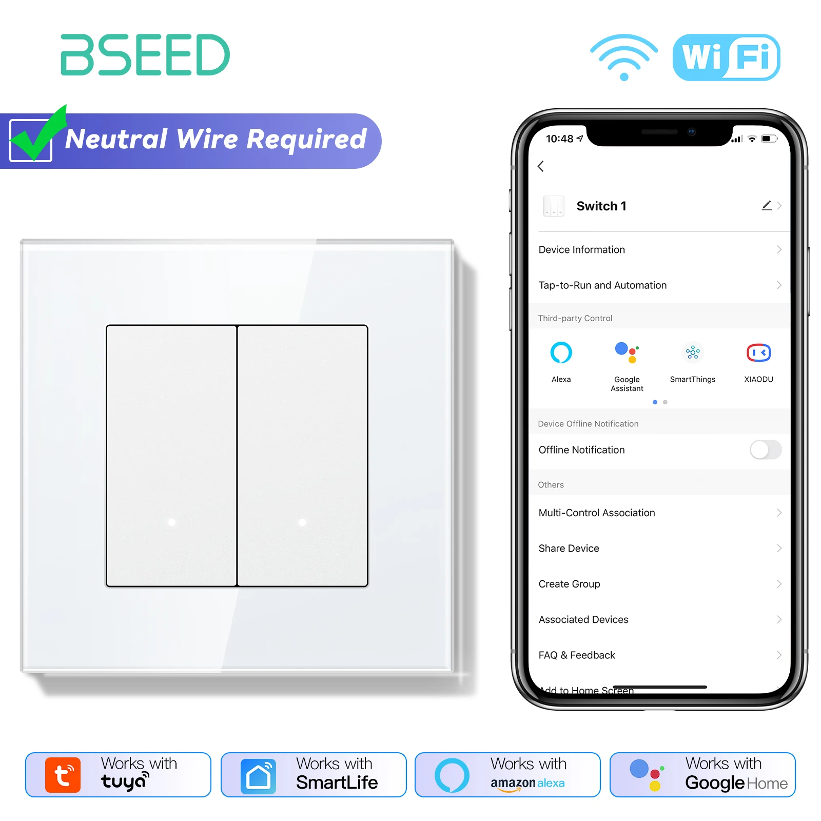 

Умные переключатели BSEED Wi-Fi 1/2/3 Gang