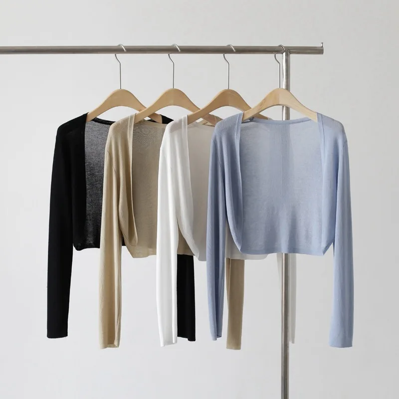 Вязаный кардиган из ледяного шелка куртка женская летняя шаль осенняя верхняя