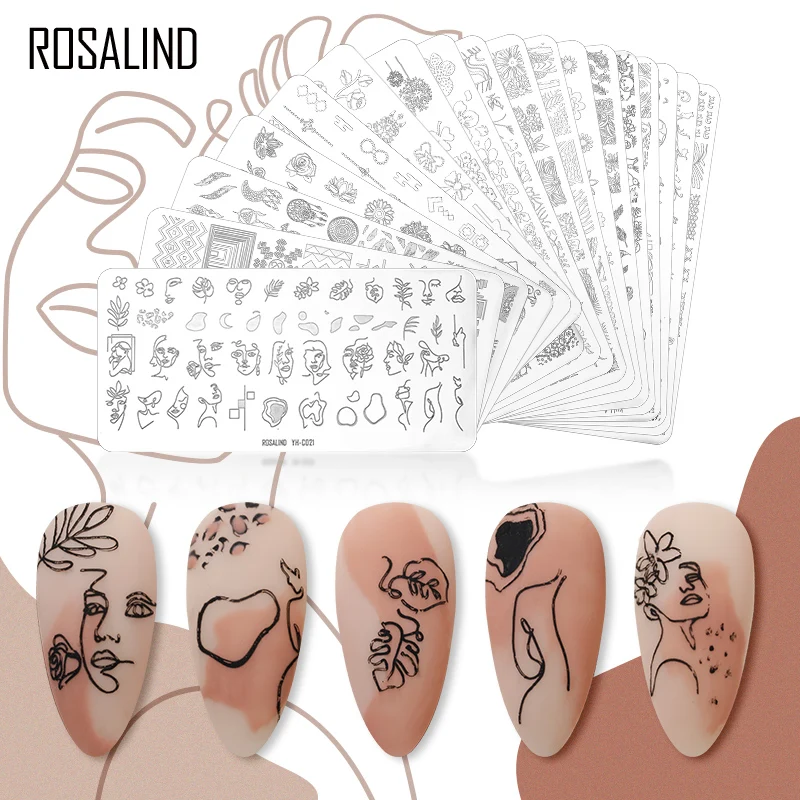 

ROSALIND Nail Stamping Plate Nail Art Design Geometry Lines Image Stamp Template Flower Animals Multiple Style Printing Stencil