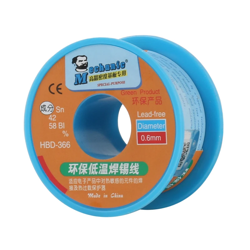 

Оловянная паяльная проволока Sn42/Bi58, 2 шт./компл., 0,6 мм