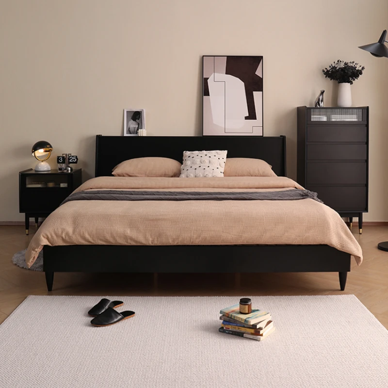

Скандинавская черная однотонная деревянная кровать для дома, Современная Минималистичная спальня, двойная кровать 1,8 м