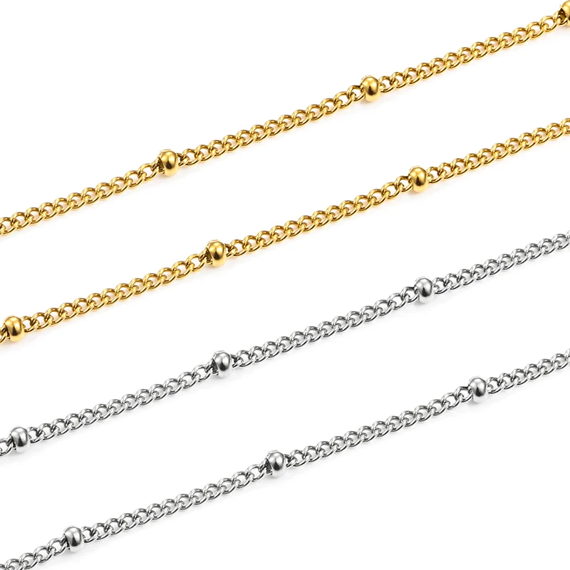 Fashion Vacuum Plating Gold Side Chains With Beads Stainless Steel Jewerly Making Supplies Accessorie DIY Women Necklace Tassel