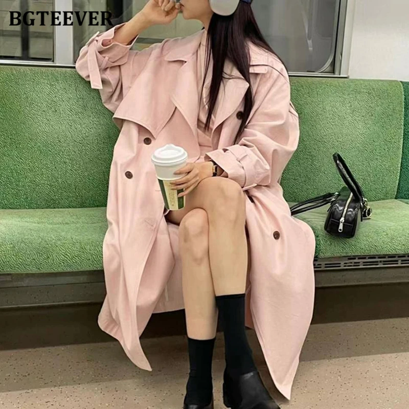 Модный женский однотонный длинный Тренч BGTEEVER с отложным воротником повседневная