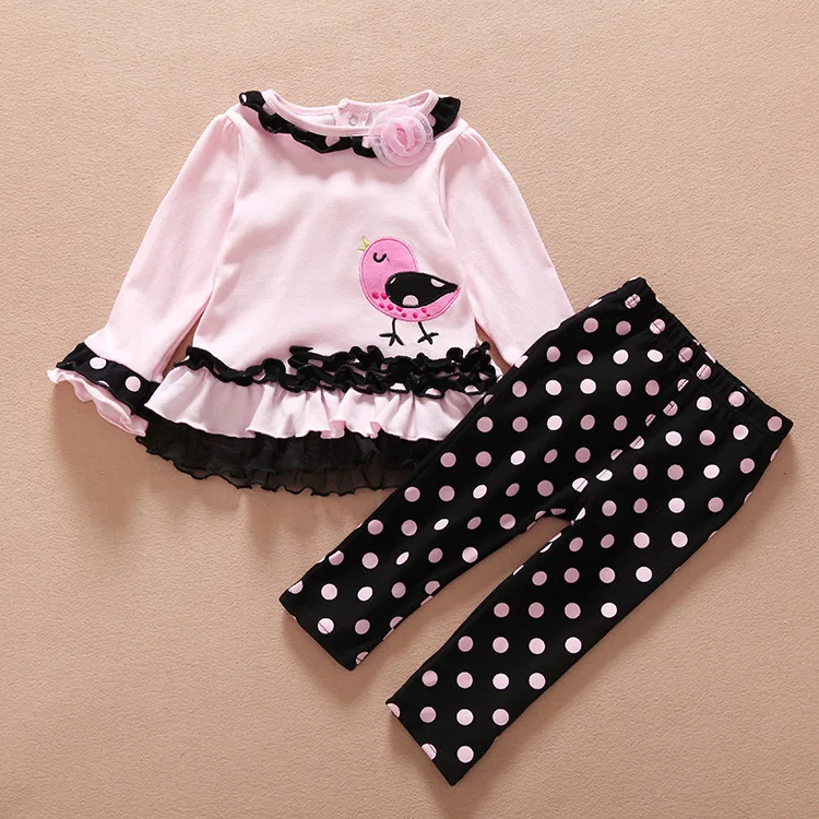 2pcs Baby Girl Clothes Set Spring & Autumn Kids Cotton Bird Top Pants Newborn Clothing Set 0-24m