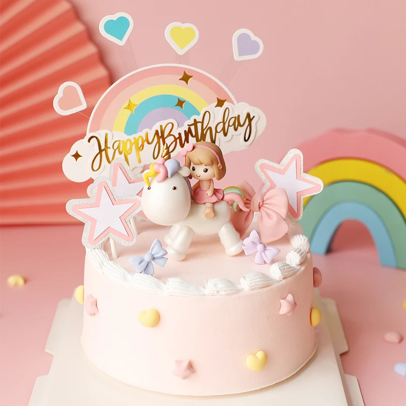 

Unicorn Girl Cake Decoration Rainbow Happy Birthday Cake Toppers Moon star Baby Shower Favors 1st Birthday Party Decorations Kid