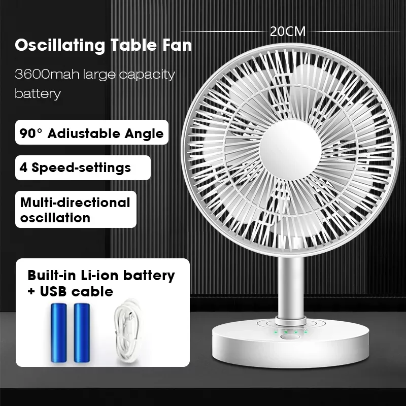 

KASYDoFF 3600mAh Mini Rechargeable Desk Fan Ultra Quiet Cooling, 4 Speed Adjustable Oscillating Fan for Bedroom Office Traveling