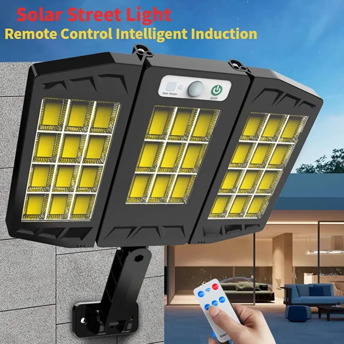 

384 LED Solar Lights Outdoor Motion Sensor Wall Lamp Remote Control Spotlight Sunlight Human Body Induction Light for Garden