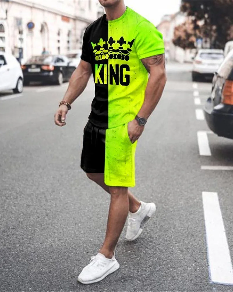 

Summer Men Tracksuits Casual Fashion Suit Short Sleeve T-shirt 2 Piece Set Oversized Sportswear Breathable O-neck Man Clothing