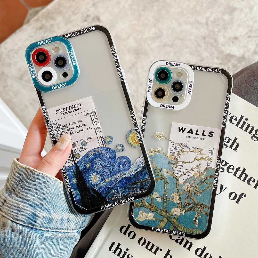 

TPU Ultra Thin Vintage Oil Painting Scenery Clear Phone Case For iPhone 11 12 13 Pro Max XR XS 7 8 Plus Shockproof Bumper Cover
