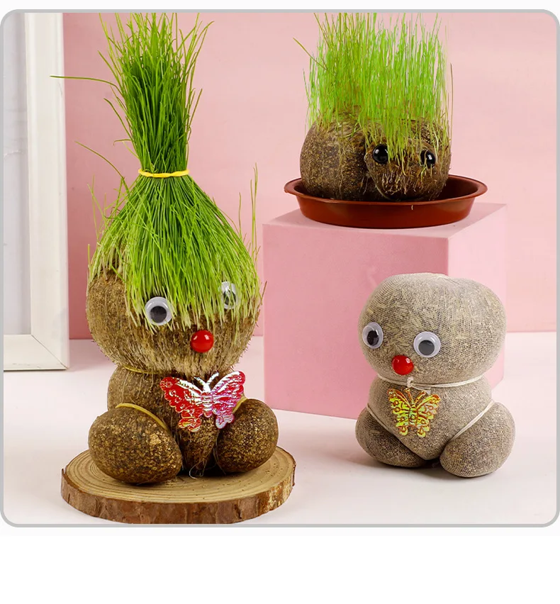 

Creative Grow Bags Flower Pot DIY Grass Head Doll Garden Pots Radiation Protection Potted Desktop Decoration Gift for Kids