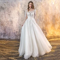 formal tulle applique wedding dress for bride a line white bridal gown illusion long sleeves exquisite custom robe de marriage