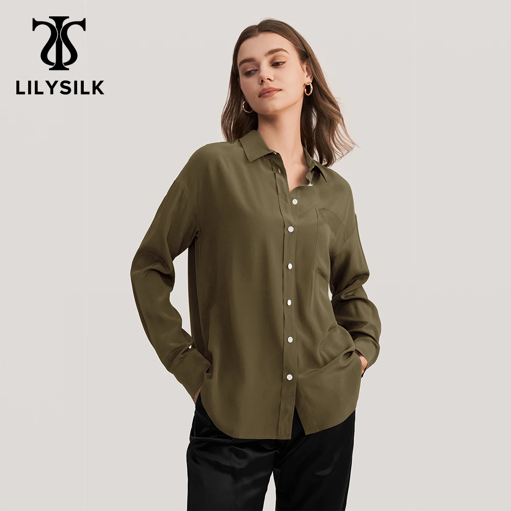 LILYSILK Spring Fall Women Silk Shirt 2022 New Femme Button Front Turn Down Collar Simple Top Ladies traf Clothes Free Shipping