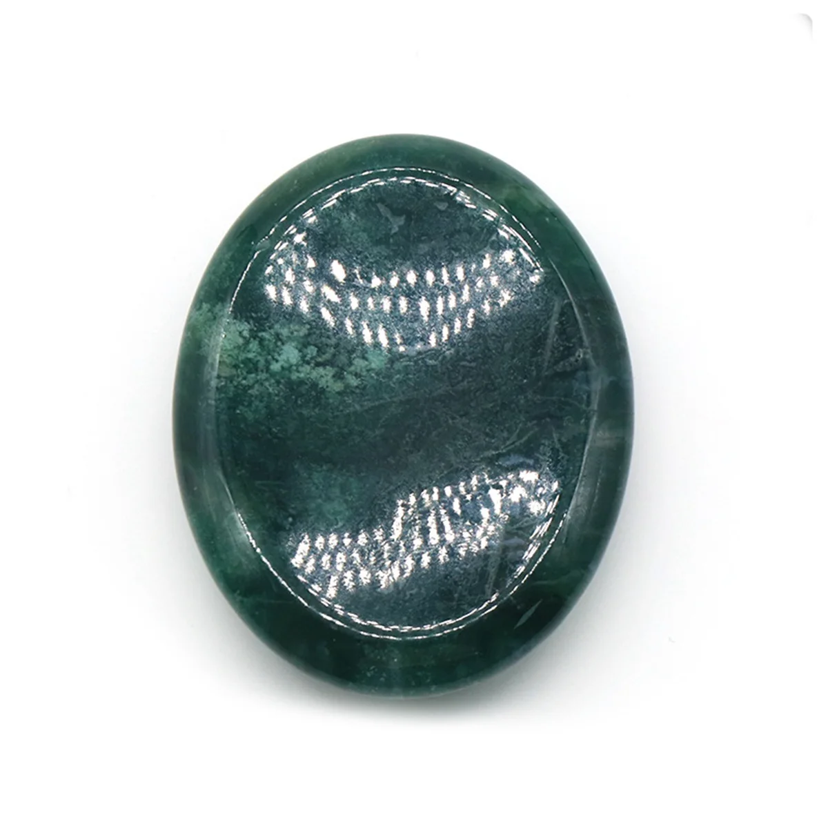 

Oval Shape 35x45MM Tumbled Moss Agate Worry Stone for Anxiety Stress Relief;Easy to Carry Healing Chakra Worried Gemstone