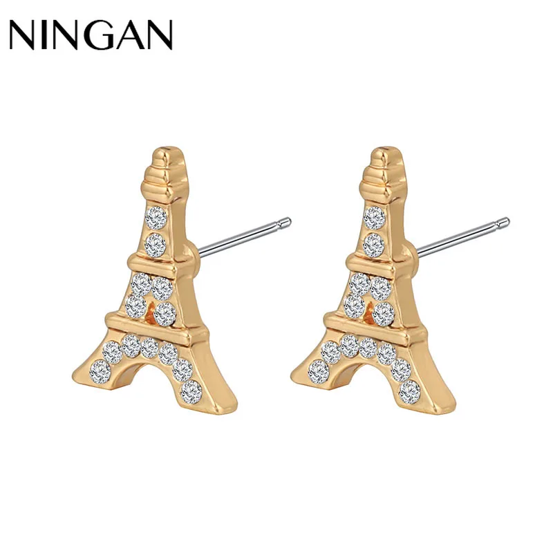 

Женские серьги-гвоздики в виде башни, с фианитом